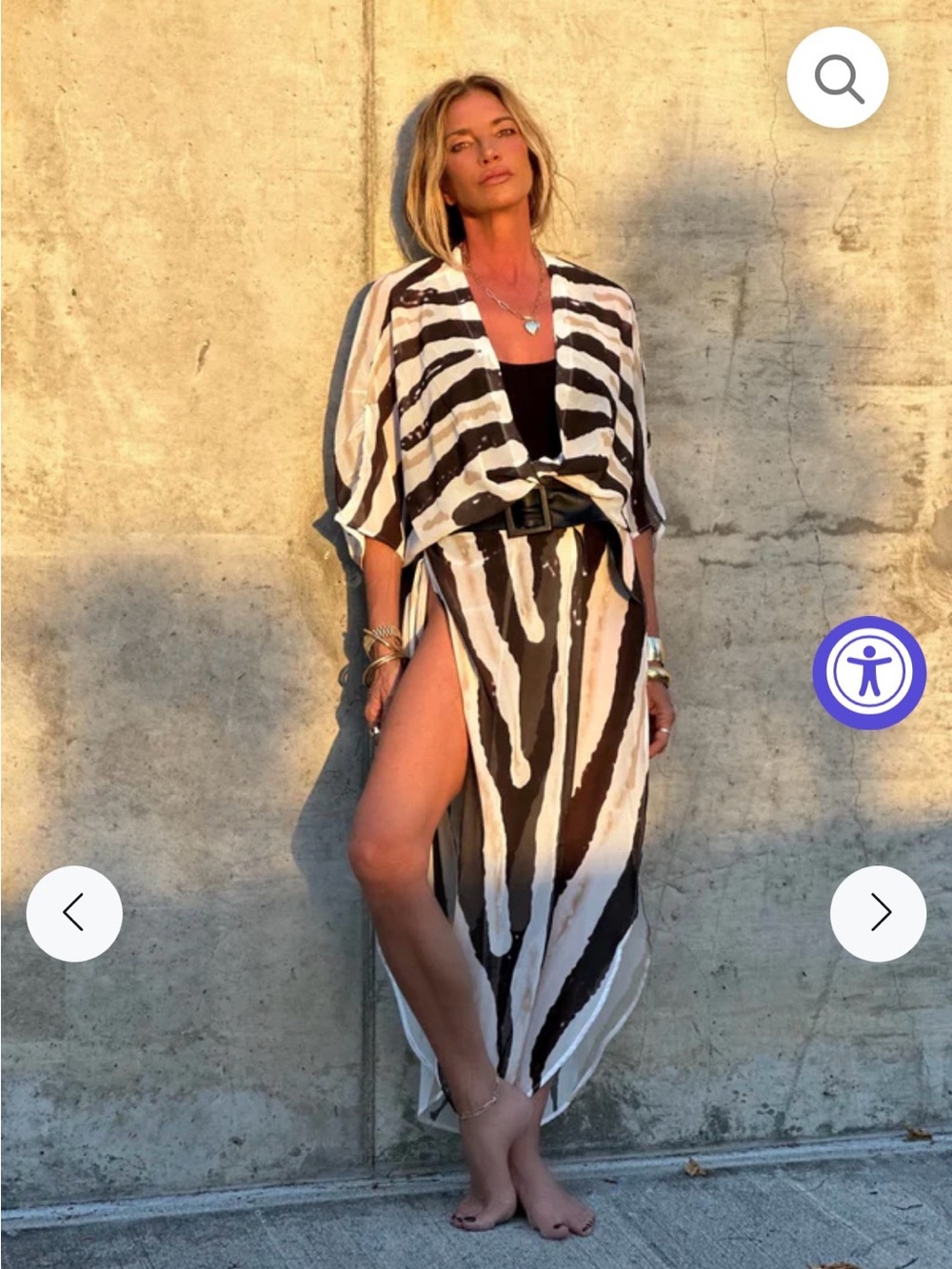 Zebra-Print Black and White Swim Coverup Kaftan